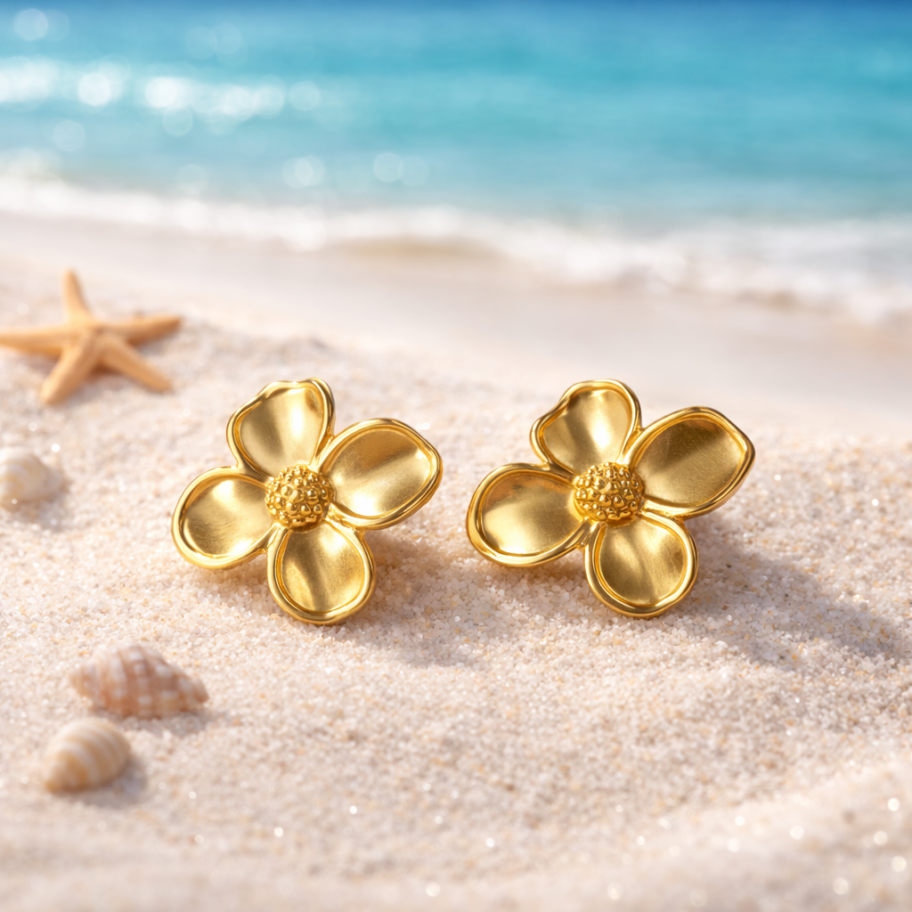 Flower gold earrings